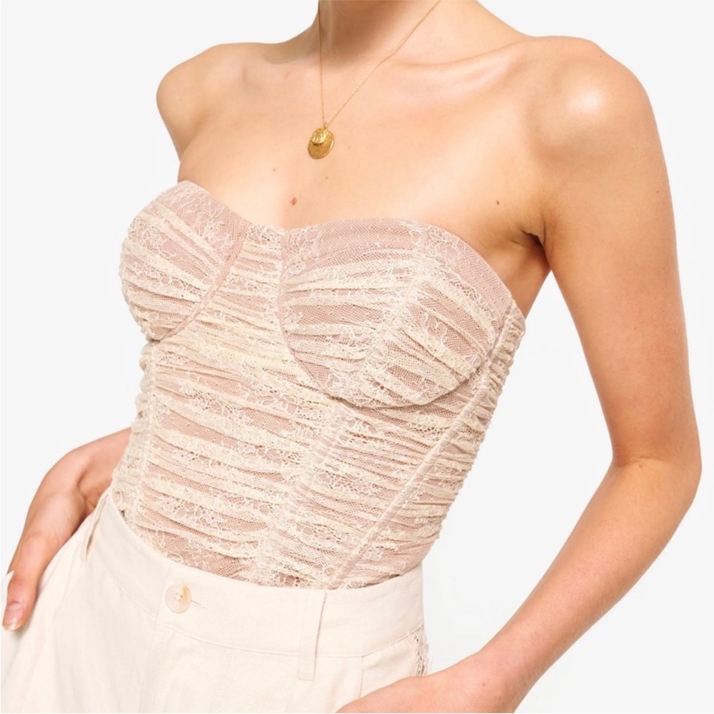 Cami NYC Rozana Strapless Lace Corset Bodysuit in Bone Color